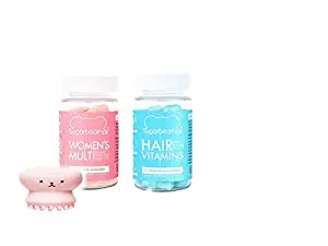 Hair & Multi Vitamins Mini Gummy Set of 2! Vegetarian Gummy Hair Multivitamins! Formulated with Biotin, and Vitamin D! No Gelatin, Dairy or Gluten! 20 Count Total! Bonus Face Scrub