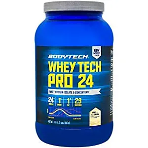 BodyTech Whey Tech Pro 24 Protein Powder Protein Enzyme Blend with BCAA's to Fuel Muscle Growth Recovery, Ideal for PostWorkout Muscle Building Vanilla Ice Cream (2 Pound)