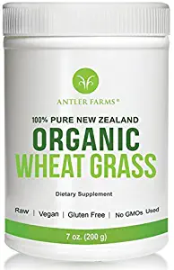 Antler Farms - 100% Pure New Zealand Organic Wheatgrass Powder, 50 Servings, 200g - Raw, Vegan, Gluten Free, Nutrient Rich, High Chlorophyll Wheat Grass, NO Pesticides, NO Chemicals, NO GMOs