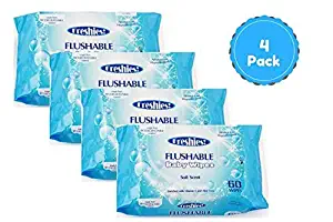 Flushable Baby Wipes For Home Baby And Adults Use, 60 Ct. 4 Pack, 240 Freshies Wipes Total (4 Pack)