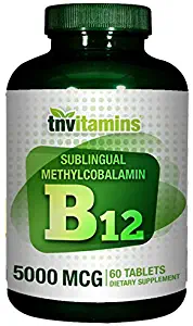 Sublingual Vitamin B-12 Methylcobalamin 5000 Mcg by TNVitamins - 60 Lozenges Sublingual