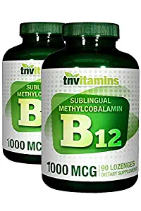 Sublingual Vitamin B-12 Methylcobalamin 1000 Mcg by TNVitamins 180 Lozenges (2 x 90)