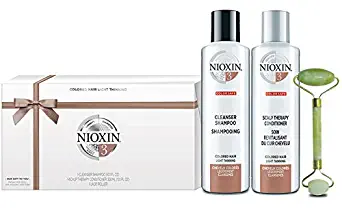Nioxin Holiday Hair Care Duo with Free Jade Roller System Color Treated Hair with Progressed Thinning Cleanser Shampoo and Scalp Therapy Conditioner