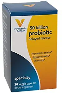 Probiotic Delayed Release 50 Billion with 10 Probiotic Strains to Support Digestive, Immune Vaginal Health or Yeast Imbalance Shelf Stable (30 Veggie Caps) by The Vitamin Shoppe