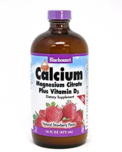 Bluebonnet Nutrition Liquid Calcium Citrate Calcium Citrate, Magnesium Citrate, Vitamin D3, Bone Health, Gluten Free, Soy Free, Milk Free, Kosher, 16 fl oz, 32 Servings, Strawberry Flavor