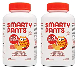 SmartyPants Kids Complete Multivitamin (Pack of 2) with Vitamin A, C, D, Riboflavin, Thiamin, Folic Acid, Biotin, Zinc, Orange, Strawberry, Lemon and Carrot Juice Concentrate, 120 Count Each