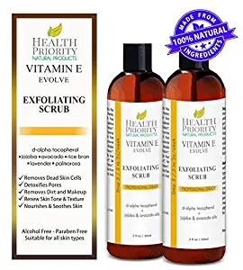 100% Natural Vitamin E Exfoliating Facial Scrub. Rich & creamy exfoliator with jojoba pearls + alpha hydroxy acid helps wash, cleanse & exfoliate face. Best exfoliant to fix uneven skin tone and acne.