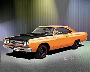 1969 PLYMOUTH ROAD RUNNER 440 SIX PACK Vitamin C orange - ART PRINT POSTER BY ARTIST DANNY WHITFIELD- SIZE 16 X 20