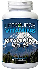 LifeSource Vitamins K-2 (MK7) with D-3-90 Chewable Tabs - Natural Cherry Flavored