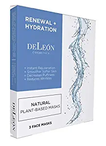 DeLeon Cosmetics Instant Hydration Face Masks | Moisturizing Facial Sheet Mask with Hyaluronic Acid, Collagen, Cucumber, and Vitamin B3 | Natural Skincare for Softer Smoother Skin | Pack of 3