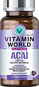 Vitamin World Platinum Acai 4000mg | Premium Antioxidant & Beauty Support Supplement feat. High-Potency Acai Extract & Red Orange Complex, 60 Capsules