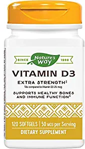 Nature's Way Premium Quality Vitamin D3 2,000 IU for Bones & Immunity, 120 Count, Pack of 2