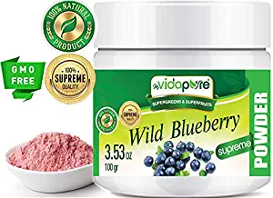 Wild Blueberry Powder Freeze-Dried 100% Whole Berry RAW Gluten Free, Non-GMO Natural Booster. Superfood Powder for Smoothie, Beverages. 3.53 oz – 100 gr. by myVidaPure