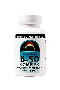 Source Naturals Vitamin B-50 Complex 50mg Supplement - Contains Essential B Vitamins, Biotin, Inositol & More - 100 Tablets (2 Pack)