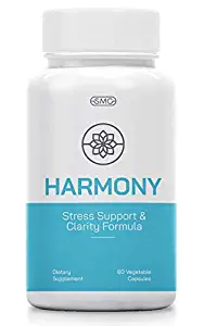 Harmony Stress Support & Clarity Formula for Better Mood, Reduced Anxiety & Worry. Boosts Immunity with 5-HTP, Ashwagandha, GABA, Chamomile, Folic Acid. 60ct Veggie Capsules