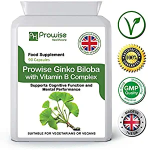 Ginko Biloba with Vitamin B Complex 2000mg 90 Capsules I Supports Cognitive Function and Mental Performance I UK Manufactured to GMP Code of Practice by Prowise Healthcare