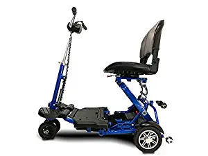 MiniRider Folding is a compact mobility scooter, Indoor/Outdoor use, Easy Pull Throttle, Key Ignition and Battery Gauge- Blue, Bundled with Outdoors Equipments 1-Year Extended Warranty