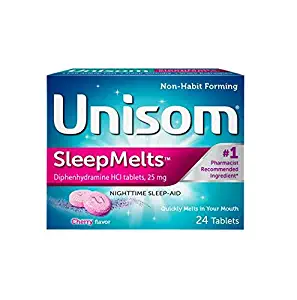 Unisom SleepMelts, Nighttime Sleep-Aid, 25 mg Diphenhydramine HCl, 24 Cherry-Flavored Tablets, (Pack of 2)