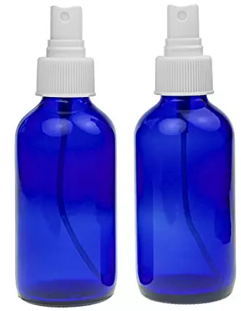 2 Empty Blue Glass Spray Misters - 4oz Refillable Bottle is Great for Essential Oils, Organic Beauty Products, Homemade Cleaners and Aromatherapy with White Fine Mist Dispenser - 2 Pack of Bottles