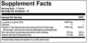 Free-Form L-Lysine Solaray 90 Tabs