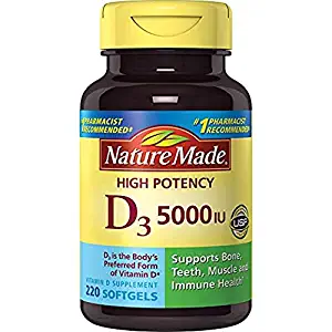 Nature Made Vitamin D3 5000 IU Ultra Strength Softgels Value Size 220 Ct kddd
