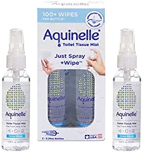 Aquinelle Toilet Tissue Mist Gift Set, Eco-Friendly & Non-Clogging Alternative to Flushable Wipes Simply Spray On Any Folded Toilet Paper (2 Pack Ocean Breeze 3.25 oz)