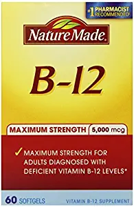 Nature Made Maximum Strength Vitamin B-12 Soft gel, 5000 mcg, 60 Count (Pack of 3)
