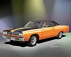 1969 PLYMOUTH ROAD RUNNER Vitamin C orange vinal-top - ART PRINT POSTER BY ARTIST DANNY WHITFIELD- SIZE 16 X 20