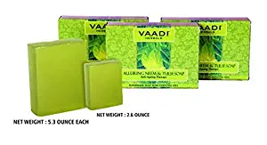 Neem Soap (Neem Tulsi Bar Soap) DOUBLE SIZE - Handmade Herbal Soap (Aromatherapy) with 100% Pure Essential Oils - ALL Natural - Best Anti-aging Therapy - Each 5.3 Oz - Pack of 3 (1 Lb) - Vaadi Herbals