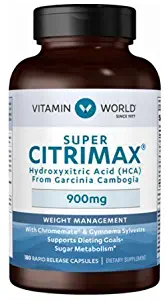 Vitamin World Super Citrimax Hydroxyxitric Acid (HCA) From Garcinia Cambogia 900mg 180 R.R. Capsules