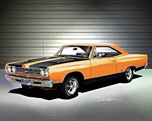 1969 PLYMOUTH GTX Vitamin-C Orange - ART PRINT POSTER BY ARTIST DANNY WHITFIELD- SIZE 16 X 20