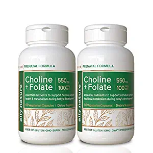 Ally Nature (Pack of 2) Vegan Choline for Pregnancy 550 Mg + Folate Supplement for Pregnancy- Promote Baby Brain Function & Development 60 Capsules