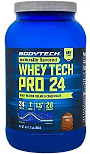 BodyTech Whey Tech Pro 24 Protein Powder Protein Enzyme Blend with BCAA's to Fuel Muscle Growth Recovery, Ideal for PostWorkout Muscle Building Natural Chocolate (2 Pound)