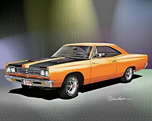 1969 PLYMOUTH ROAD RUNNER Vitamin C orange - ART PRINT POSTER BY ARTIST DANNY WHITFIELD- SIZE 16 X 20