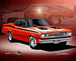 1972 PLYMOUTH DUSTER 340 - VITAMIN C ORANGE - ART PRINT POSTER BY ARTIST DANNY WHITFIELD- SIZE 16 X 20