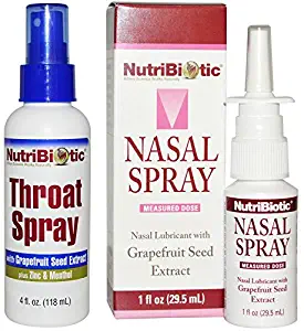 NutriBiotic Nasal Spray and Throat Spray Bundle with Grapefruit Seed Extract, Castor Oil, Stevia Extract, Slippery Elm Extract, Peppermint Oil, Aloe Vera Gel and Menthol, 1 fl. oz. and 4 oz.