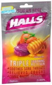 Halls Cough Drops Sugar Free Honey Berry 25 Ct Pack of 4