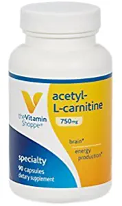 AcetylLCarnitine 750mg – Supports Healthy Brain Memory Function, Promotes Energy Production – Carnipure™ Offers Purest Form of LCarnitine (90 Capsules) by The Vitamin Shoppe