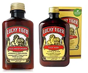 Lucky Tiger Premium Men's Face Wash and Facial Moisturizer (Pack of 2) With Shea Butter, Green Tea, Sage Leaf, Borage Oil, Vitamin E, Jojoba, Aloe Vera, Cucumber and Orange, 8 oz. and 3.5 oz. each