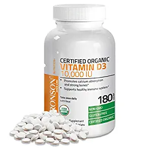 Vitamin D3 10,000 IU High Potency USDA Certified Organic Vitamin D, 180 Tablets