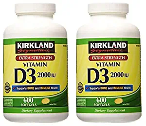 Kirkland Signature EIURYTEU Maximum Strength Vitamin D3 2000 I.U. 600 Softgels, Bottle Personal Healthcare/Health Care 2 Pack