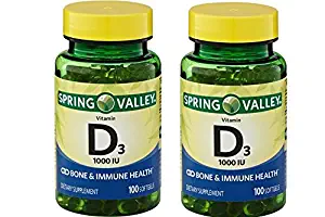 Spring Valley Vitamin D3, 1000 IU Bone & Immune Health - Twin Pack - 200 Softgels Total