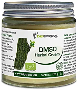 Biotraxx Herbal DMSO Cream with 17 Natural Healing Herbs| XL Size Glass Container - 120g | Highest Quality Product | Natural Nice Scent | Made in Germany