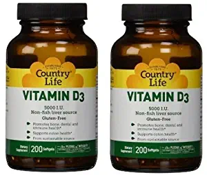 Country Life Vitamin D3 5000 I.U., 200-Softgel (2 Pack)