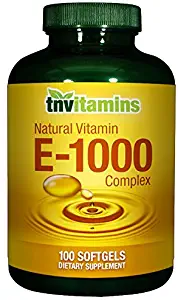 Vitamin E-1000 IU Natural Complex by TNVitamins -100 Softgels