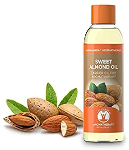 Sweet Almond Oil | Carrier Oil for Essential Oils | Massage Oil - Dilute Your Essential Oil | Youthful Radiant Skin and Hair | Cold Pressed Almond Oil | 100% Pure and Natural | GuruNanda | 4 oz