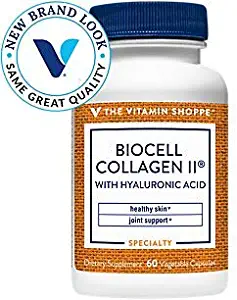 The Vitamin Shoppe Biocell Collagen II with Hyaluronic Acid 1000mg, Supports Skin and Joint Health, Promotes Joint Comfort and Stimulates Cartilage Producing Cells (60 Vegetable Capsules)