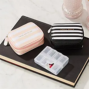 Two's Company Chill Pills Vitamin/Pill Organizer in Zippered Case with Pill Charm (Pink-from AM to PM)