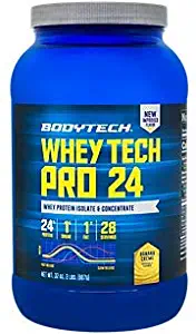 BodyTech Whey Tech Pro 24 Protein Powder Protein Enzyme Blend with BCAA's to Fuel Muscle Growth Recovery, Ideal for PostWorkout Muscle Building Banana Crème (2 Pound)