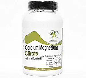 Calcium 500mg and Magnesium 250mg Citrate + Vitamin D ~ 200 Capsules - No Additives ~ Naturetition Supplements